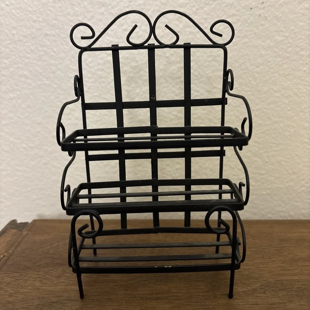 Vtg Dollhouse Miniature Metal‎ Kitchen Bakers Rack Plant Shelf Black 6